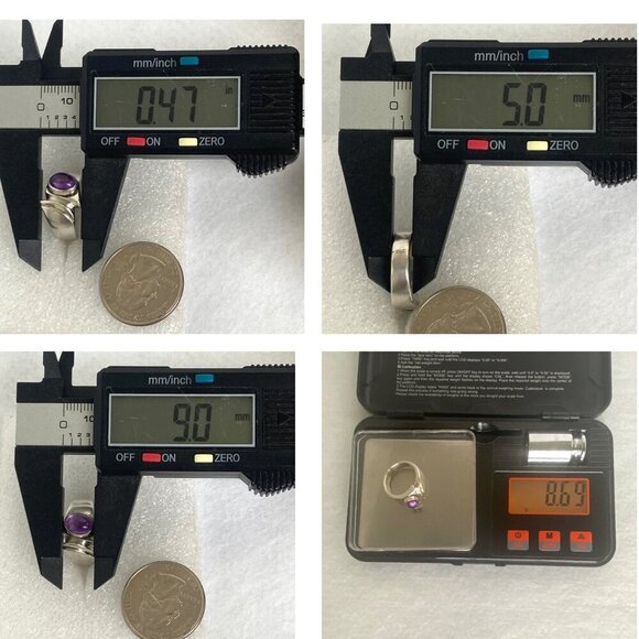 Sterling Silver 925 Asymmetric Oval Purple Amethyst Cabochon Ring Sz 5.75 - Picture 10 of 16